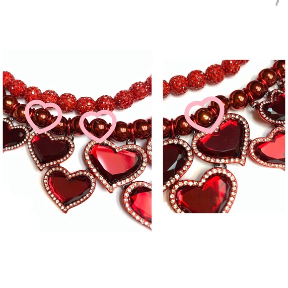 NWT Betsey Johnson 💋LOVE SPELL Red Tone Glass Crystals/ Metallic Beads Necklace - Picture 6 of 6